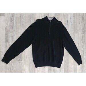 IZOD Men’s L Black 1/4 Zip Ribbed Knit Pullover Long Sleeve Sweater 100% Cotton